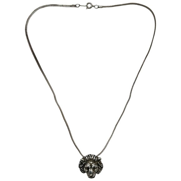 Vintage 925 Sterling Silver Lion Head Necklace Pendant with 15" Speidel Chain - Picture 4 of 6